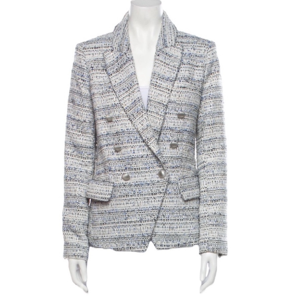 L'AGENCE White and Gray Tweed Double-Breasted Blazer - Picture 3 of 9